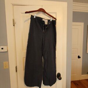 Frank & Eileen WEXFORD Wide Leg Linen Pant Navy Blue Size 10